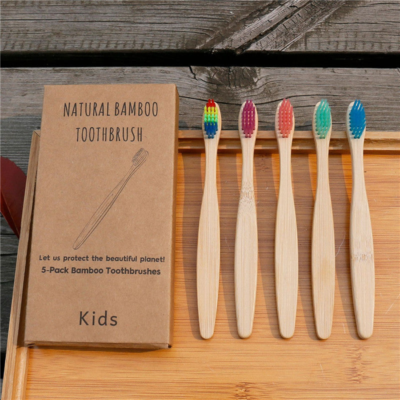 5 Pack kids Soft Bristles Bamboo Toothbrushes